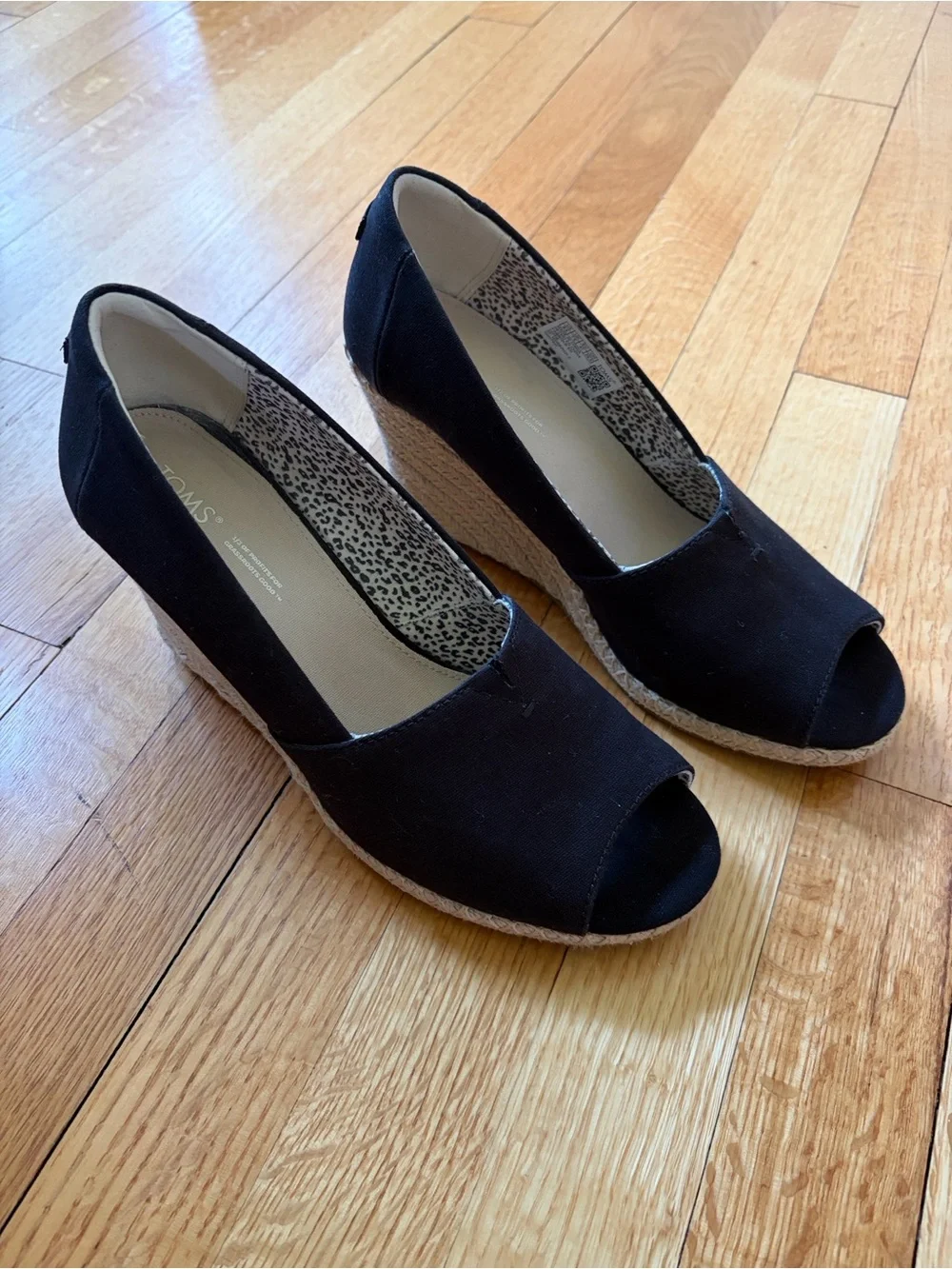 Toms Black Canvas Wedge-Heel Espadrilles